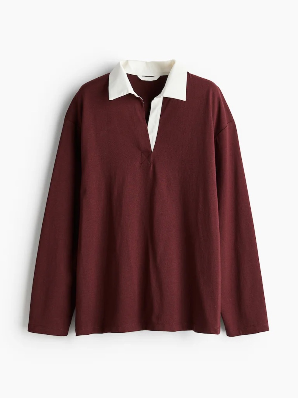 H&M Long-Sleeve Rugby Polo in Burgundy with White Collar